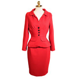 汤普莉 春装新款品质麻感红色修身通勤淑女气质OL职业套裙/套装