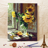 diy手绘数字油画客厅风景大幅花卉自己填色手工立体数码画窗口