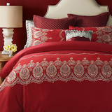 VeraLu美式新婚四件套全棉床上用品大红色婚庆欧式高档样板房床品