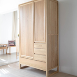 日式全实木橡木两门平开衣柜现代简约黑胡桃木色卧室收纳储物柜