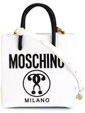 欧洲限时特价正品代购Moschino白色与黑色牛皮logo印花手提包5128
