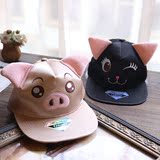 帽子女猪猪猫咪耳朵可爱帽子 韩国平沿男女棒球帽 卡通图案嘻哈帽