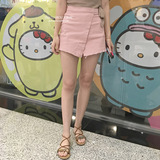 2016夏季新款 韩版休闲粉色不对称破洞显瘦显白牛仔裙裤女