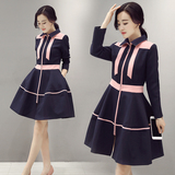 2016秋装新款韩版女装修身显瘦A字裙中长款长袖打底裙时尚连衣裙