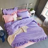 纯色双拼花边素色简约韩式纯棉被套床单三件套床上用品全棉四件套