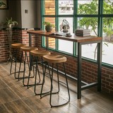 美式铁艺实木吧台桌家用咖啡厅酒吧靠墙吧台高脚桌星巴克桌椅定制