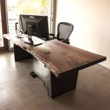铁艺实木电脑桌台式家用简约现代笔记本办公桌简易转角书桌写字台