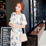 Cherrykoko韩国代购正品进口韩版夏季套头短袖印花修身连衣裙中裙