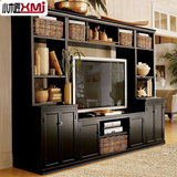 美式实木电视墙客厅组合大电视柜带书柜现代简约田园风格定制家具