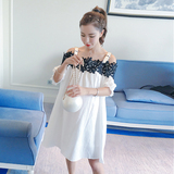 孕妇装夏季连衣裙2016新款韩版一字领上衣蕾丝吊带裙时尚孕妇裙子