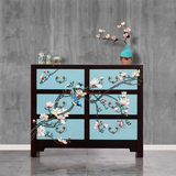 新中式彩绘家具 手绘花鸟榆木卧室斗柜储物玄关装饰六抽柜餐边柜