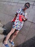 欧洲站2016夏季新款女装时尚潮流亮片鸭子图案中长款宽松T恤潮