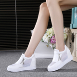夏季新款内增高女鞋低帮厚底运动休闲鞋网纱透气白色学生松糕单鞋