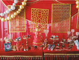 薇安 中国风唯美婚礼传统翻糖蛋糕 精致红色翻糖饼干甜品台甜品桌