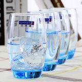 六只套装 法国乐美雅圆形玻璃杯蓝色果汁饮料杯家用耐热茶杯酒杯