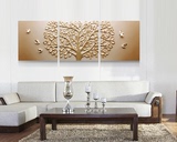 浮雕客厅装饰画三联画沙发背景墙画现代简约立体画发财树新款大气