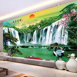 山水风景中式客厅沙发电视背景墙壁纸墙纸墙画大型壁画3d立体无缝