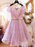 2016年夏新款重工刺绣立体花蓬蓬裙下摆蕾丝公主甜美连衣裙