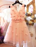 2016年夏新款重工立体话钉钻V领蓬蓬裙下摆甜美性感气质连衣裙