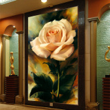 大型3D无缝墙纸壁画欧式简约百合油画花卉玄关电视沙发客厅背景墙