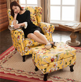 美式乡村老虎椅单人沙发布艺复古咖啡客厅实木沙发椅组合北欧特价
