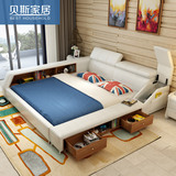 韩式榻榻米床皮床真皮床1.8米双人床现代简约皮艺床软床婚床