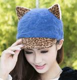 韩版秋冬季女士可爱猫耳朵休闲户外鸭舌帽保暖帽兔毛棒球帽子免邮