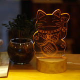 立体装饰3D台灯招财猫氛围小夜灯创意客厅卧室床头木质灯生日礼物