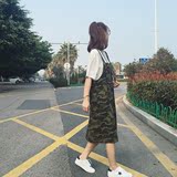 【B+】2016春夏新款女装中长款迷彩背带裙连衣裙女韩国韩版裙子