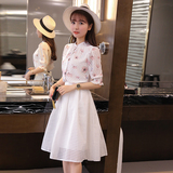 2016夏装新款韩版修身时尚立领短袖印花花色显瘦雪纺衬衫女