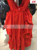 H&M HM 女装专柜正品代购 3月 红色露肩及膝连衣裙0380749原199