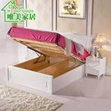 上海定做白色欧式纯松木实木家具双人床高箱床气压床储物床单人床