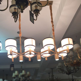 美式长方形吊灯 简欧全铜餐厅吊灯 美式乡村纯铜6头吊灯书房灯