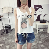 2016夏季新款韩版女装学生卡通龙猫纯白色背心无袖T恤短袖上衣潮
