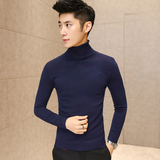 2016男士薄款毛衣韩版修身长袖套头高领纯色打底衫男装保暖针织衫