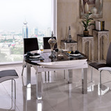 简约现代可伸缩折叠不锈钢大理石圆形餐桌小户型实木餐桌椅组合