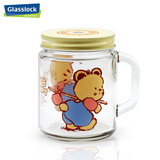 韩国三光云彩玻璃杯GLASSLOCK玻璃水杯带盖小熊杯子玻璃罐储物罐