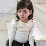 韩版女童打底衫 春秋新款儿童宝宝蕾丝圆领长袖T恤 纯棉时尚上衣