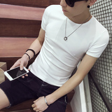 短袖圆领T恤男青少年修身型纯色衣服夏天休闲打底衫男士半袖体恤