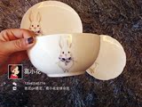 可爱小动物骨质瓷碗陶瓷碗骨瓷米饭泡面碗汤碗餐具小兔子小松鼠碗