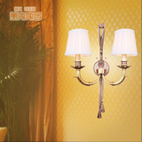 美式全铜双头壁灯褶皱布艺灯罩客厅餐厅过道玄关书房卧室床头壁灯