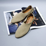 定制款简约纯色复古牛皮鞋一脚蹬尖头平跟鞋女士低跟单鞋XWJ1034