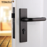 黑色门锁简约美式室内大方门把手欧式黑色分体锁卧室房门执手锁具