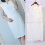 超值特6-0353b 韩国品牌原单精致压褶修身显瘦纯色无袖连衣裙白色