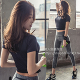 韩国代购速干短袖专业瑜伽服套装女健身房运动跑步紧身弹力裤夏季