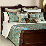 欧式奢华家纺床上用品蓝绿色印花多件套美式乡村样板间床品