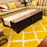 橙黄格子欧式客厅地毯 简约美式茶几地毯 地中海卧室地毯 可定制