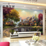 大型壁画3d立体墙纸壁画风景电视背景墙壁纸 欧式田园乡村油画