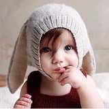 韩版可爱兔耳朵针织宝宝帽子婴儿帽子男女儿童秋冬保暖护耳毛线帽