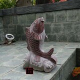 喷水石雕鲤鱼印度红石材鱼景观装饰假山喷泉石鱼庭院雕刻吐水鱼